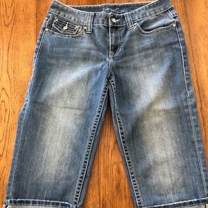 INC Faded Denim Crops with Cuffs and Jewels size 6